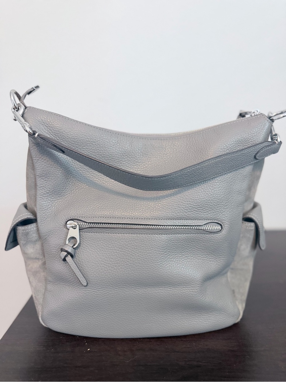 COACH Pennie Pebbled Leather & Suede Shoulder Bag Light Gray Style F2181-C1522 - Picture 2 of 12
